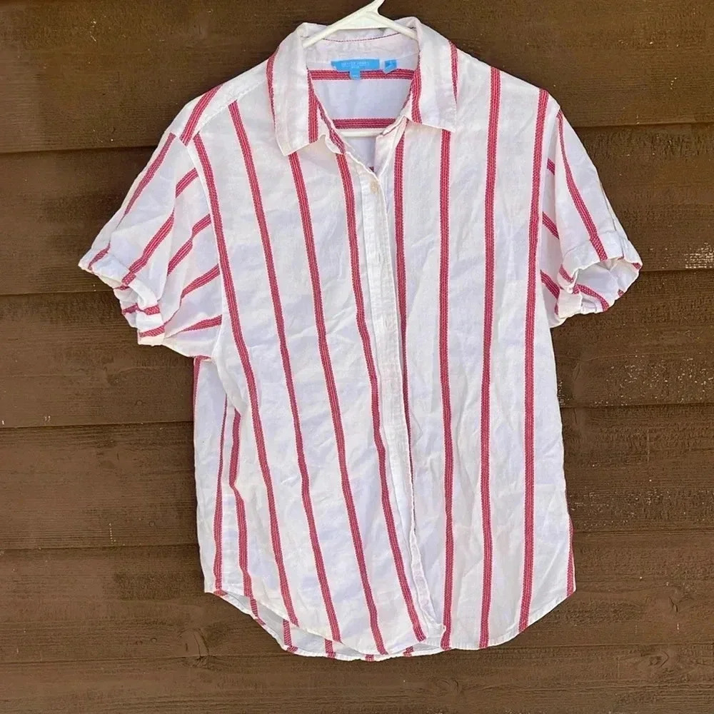 Draper James RSVP white cotton with red stripes light shirt size XS